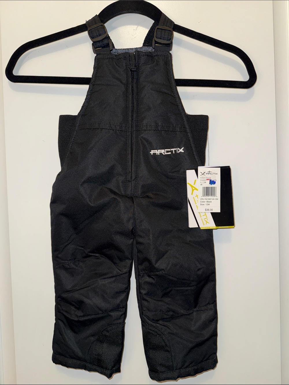 NWT Arctix infant/toddler Chest High Snow Bibs overalls black unisex 12M